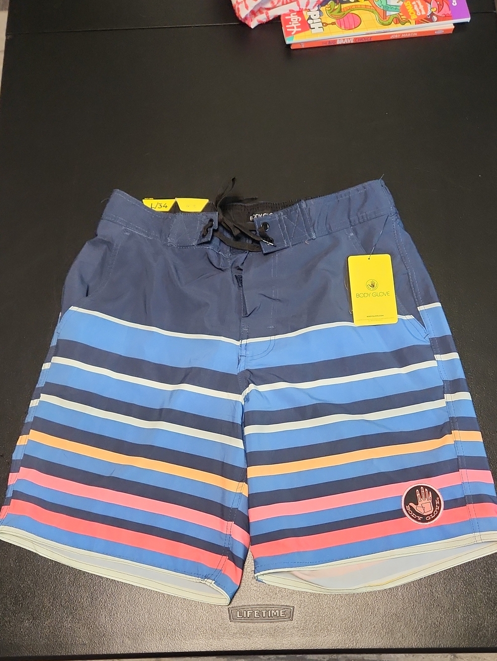 Body Glove Men’s Navy Blue Striped Swim Trunks